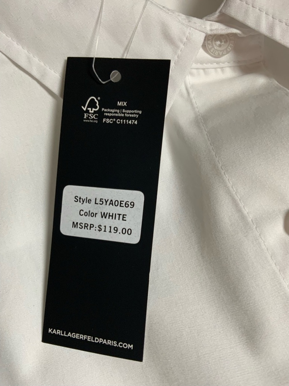 Karl Lagerfeld White Button-Up Shirt with Black Logo Tag - Picture 7 of 7